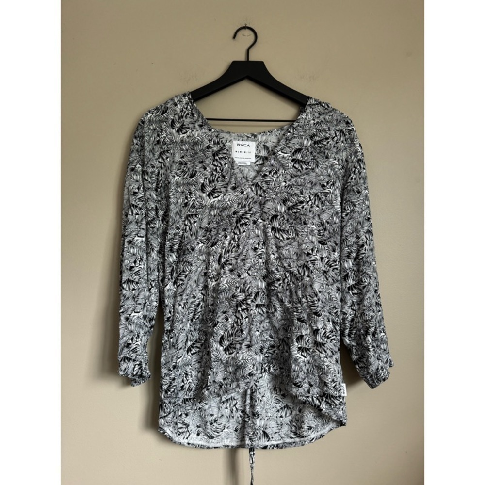 RVCA Black & White Palm Leaf Hoodie Swimsuit Cover-Up